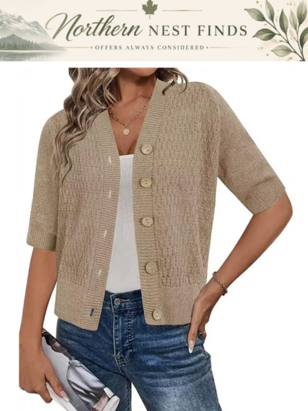 Short Sleeve Button Down Crochet Knit Cardigan Shrug